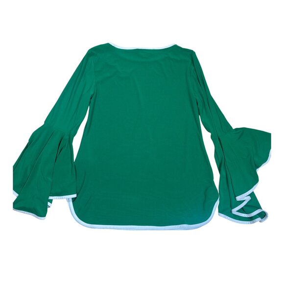 NWT Sam & Jess Green Contrast Trim Bell Sleeve Blouse XS - Picture 3 of 4